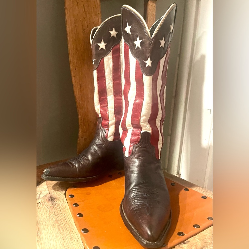 STARS & STRIPES Montana Boot Co inlay leather Cowboy Western Boots W 7.5 B